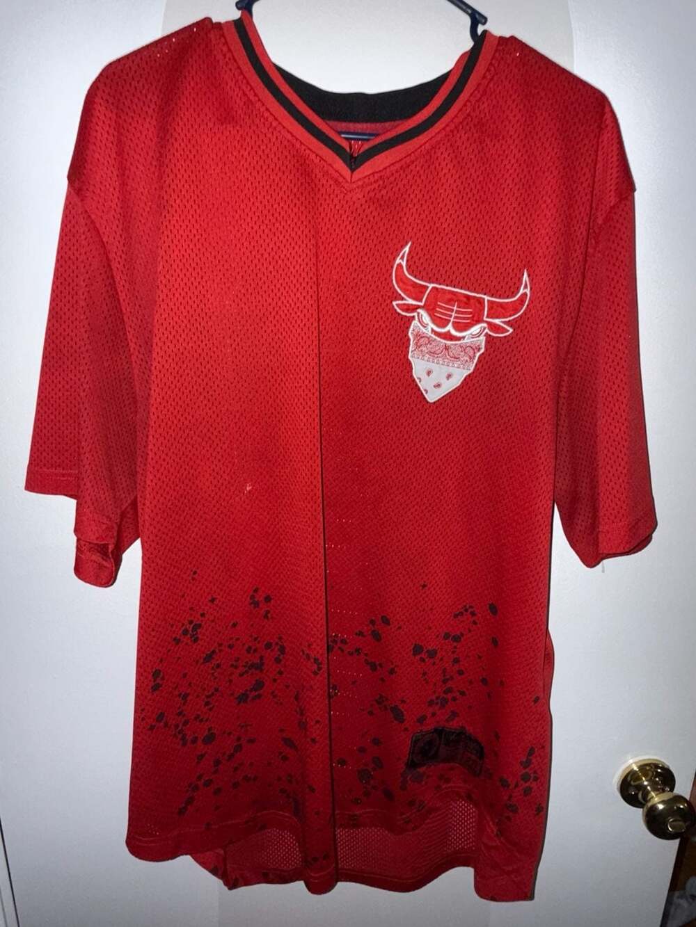 The High Club Red Bandana Bull Splatter Mesh Basketball Jersey Size 2XL
